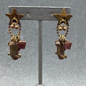 Western Dangle Pierced Earrings Gun Holster Cowboy Boots Star Gold Silver Purple